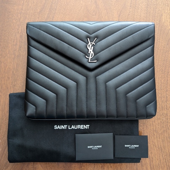 SAINT LAURENT YSL  Matelassé Loulou Black Leather Clutch - Picture 2 of 7